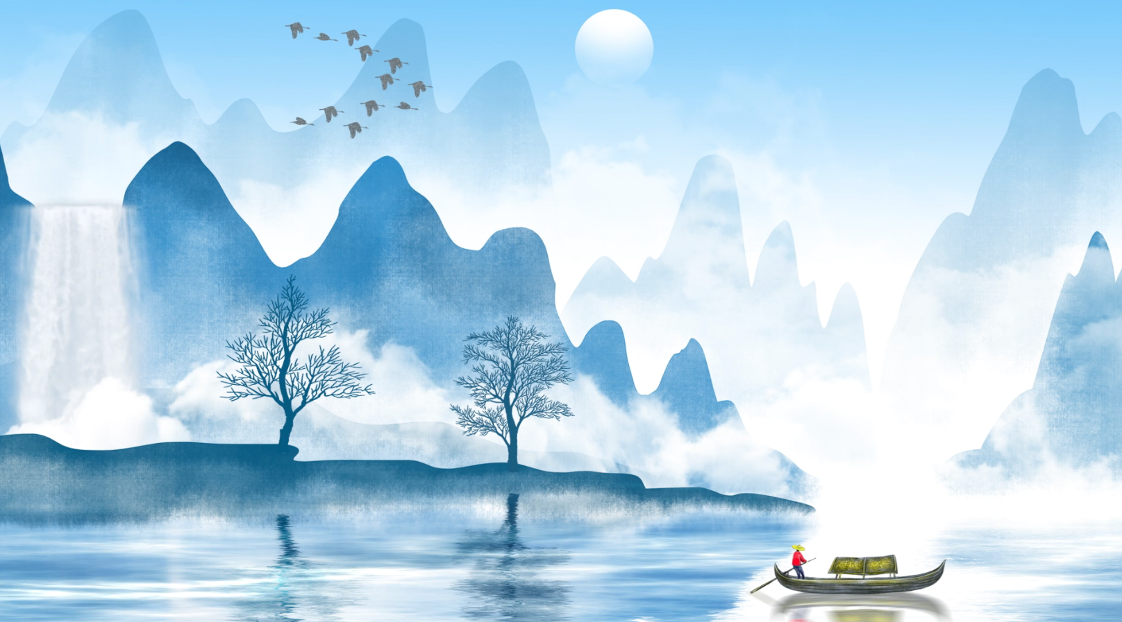 水墨中国风30秒循环大屏湖面背景视频视频的预览图
