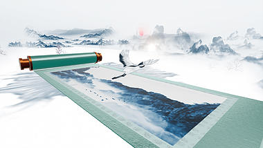 大气卷轴打开水墨中国风片头ae模板视频的预览图