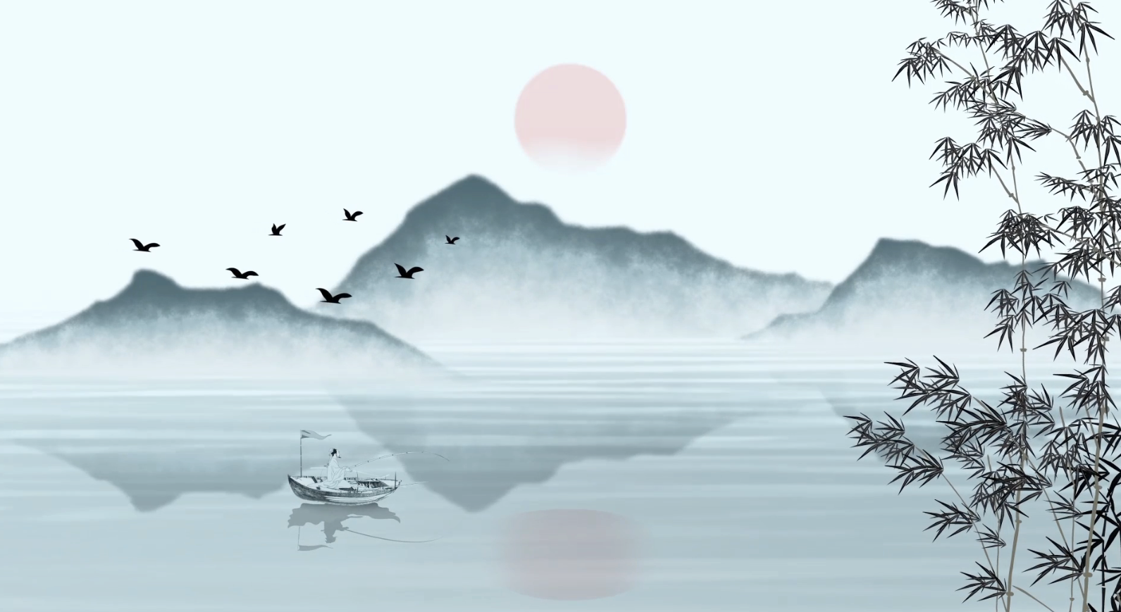 中国风水墨山水画展示循环大屏背景展示视频的预览图