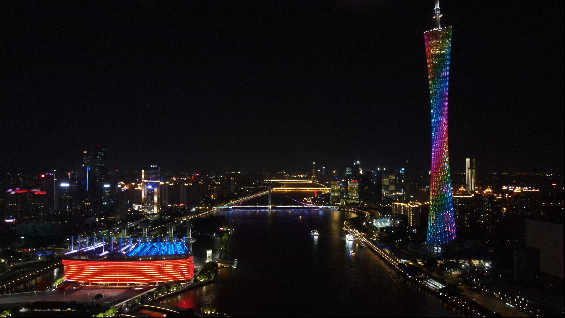 高清航拍城市夜景广州珠江夜景视频的预览图
