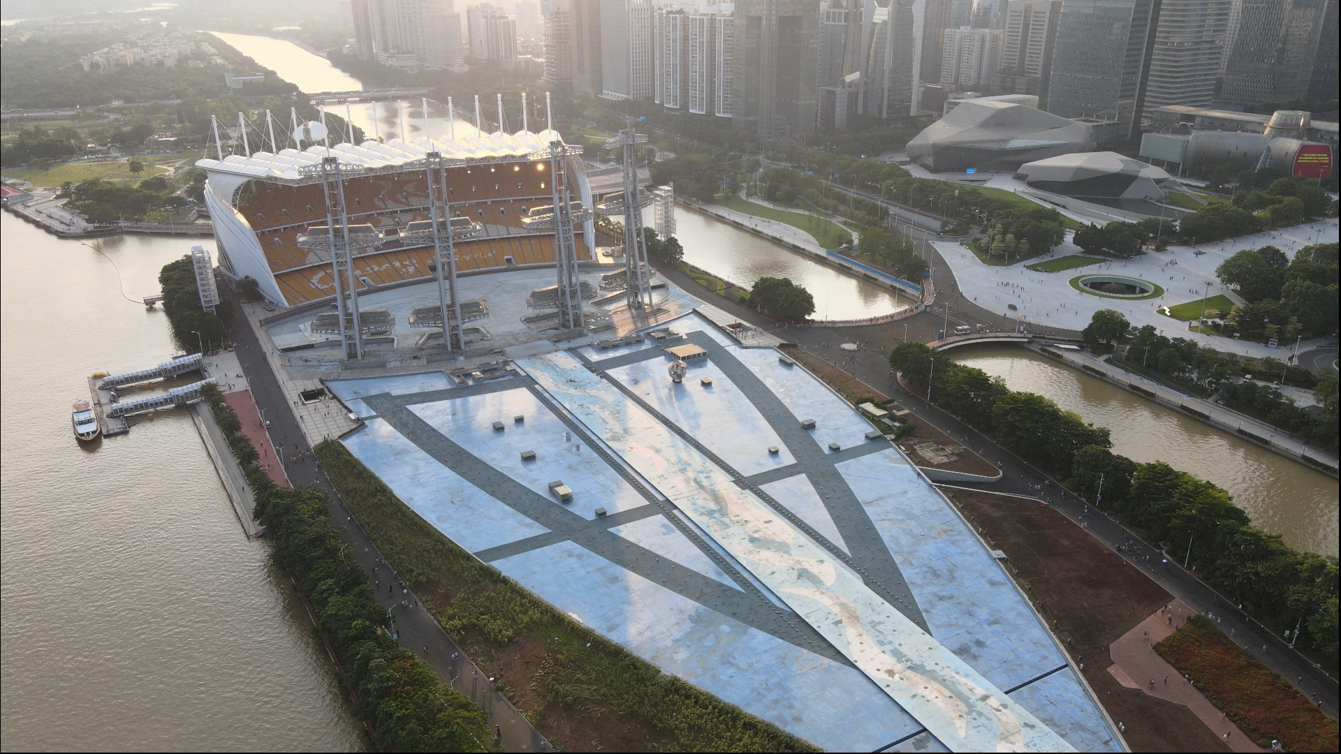 航拍广州亚运会看台亚运会场馆视频的预览图
