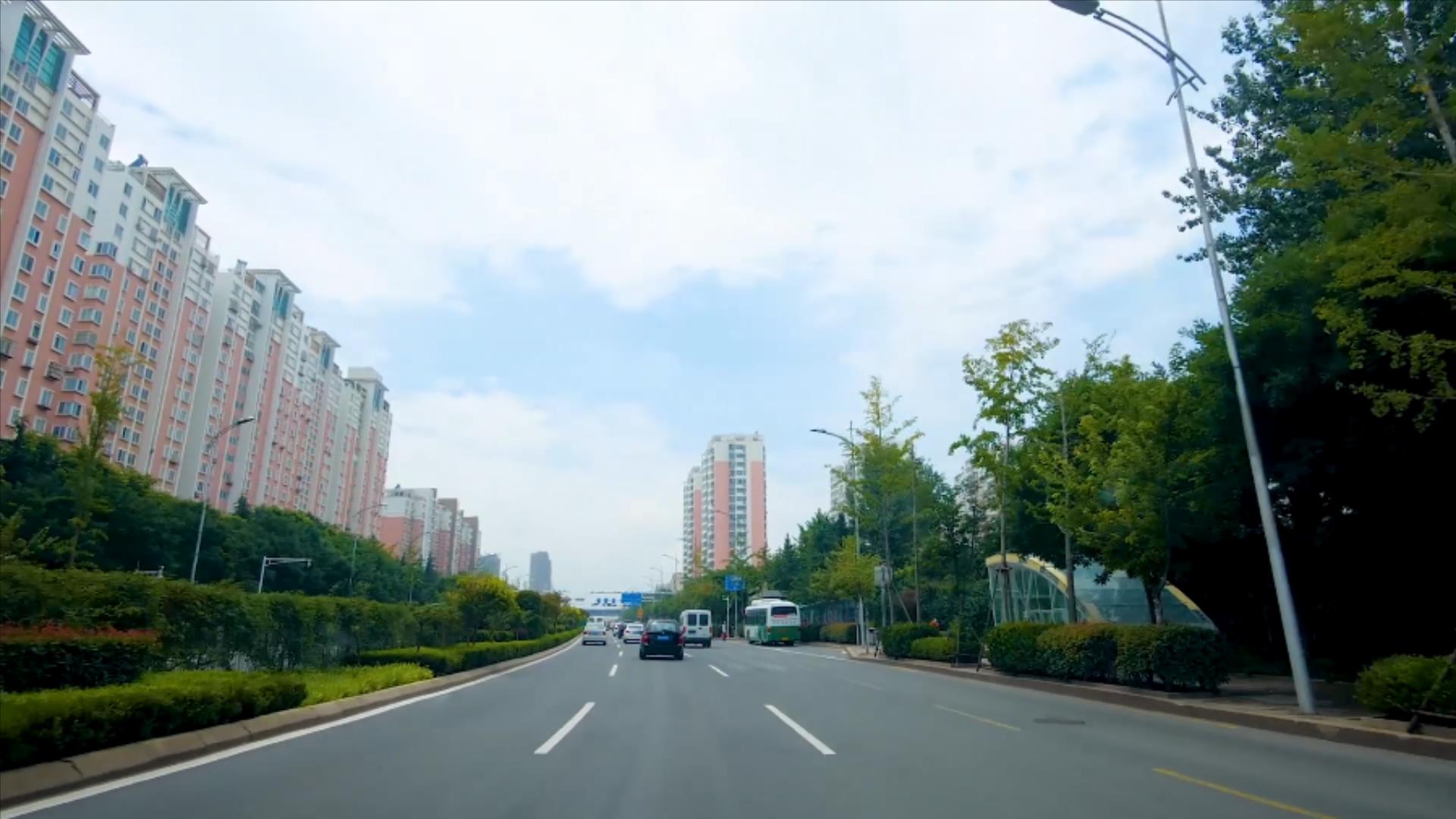 1080P第一视角汽车行驶在小区旁宽阔马路视频的预览图