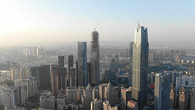 蓝色航拍城市高楼大厦视频的预览图