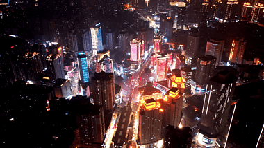 航拍九龙坡夜晚商圈繁华实拍素材视频的预览图