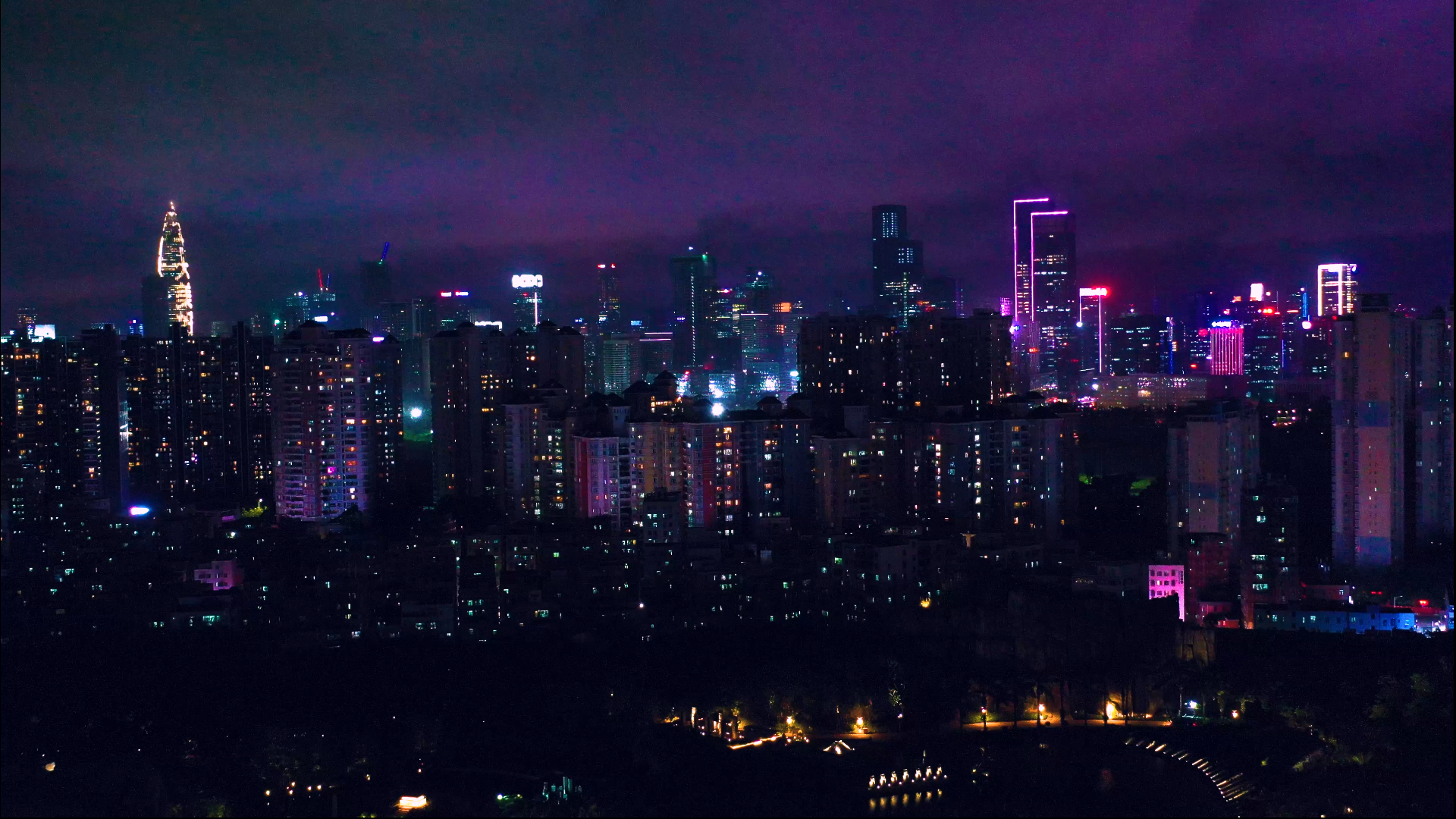 高清航拍深圳城市建筑夜景城市灯火视频的预览图