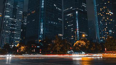 延时摄影杭州CBD高楼城市夜景车流视频的预览图