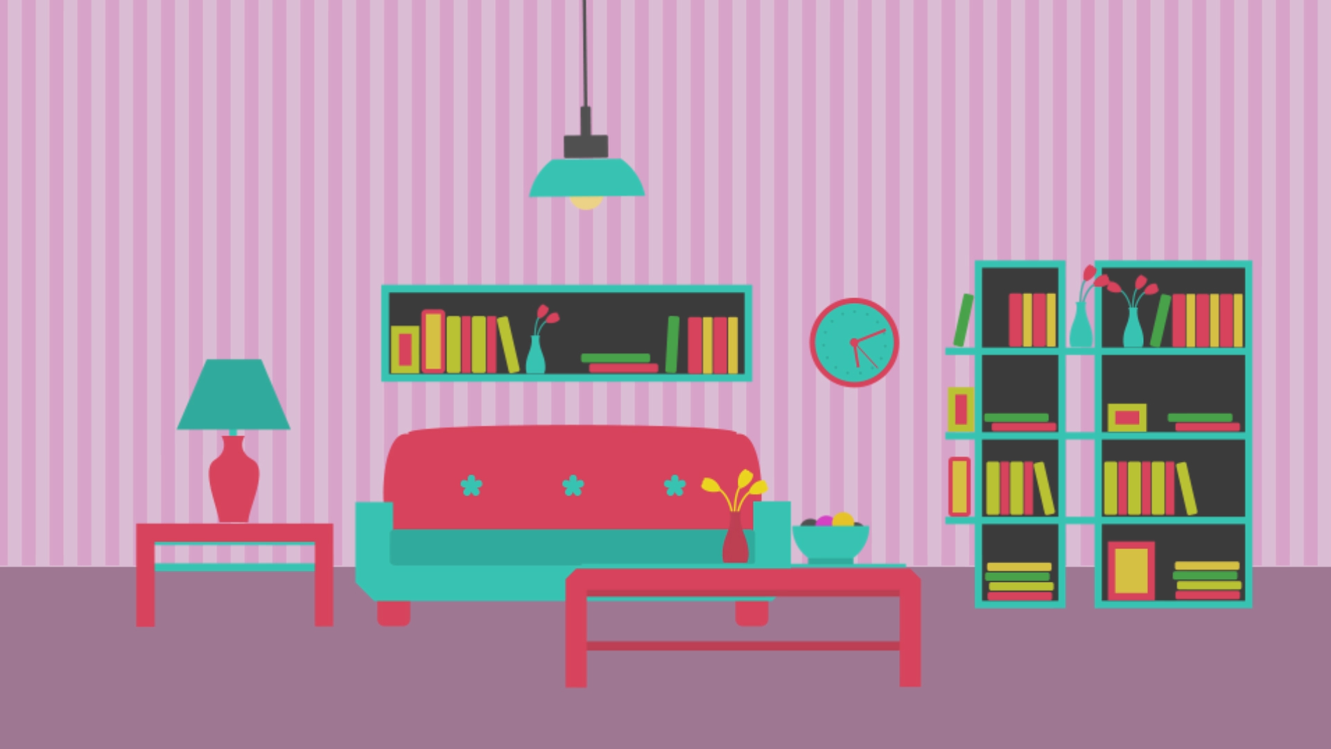 卡通家庭客厅沙发桌椅书柜场景ae模板视频的预览图