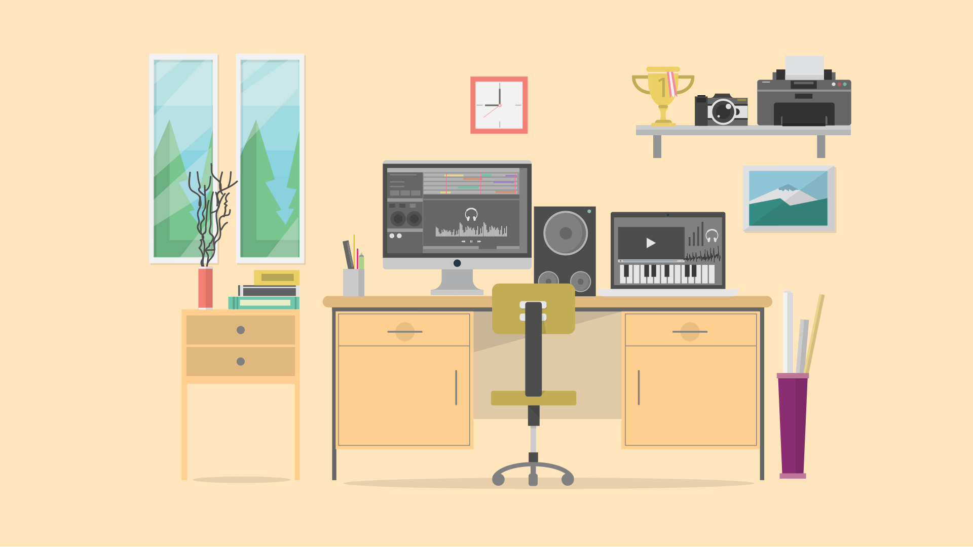 音乐家工作室场景MG动画AE模板视频的预览图