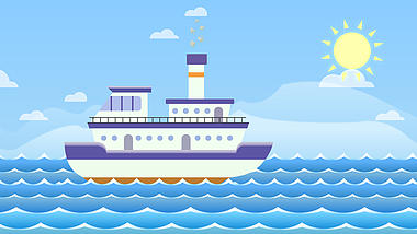 卡通轮船大海航行场景ae模板视频的预览图