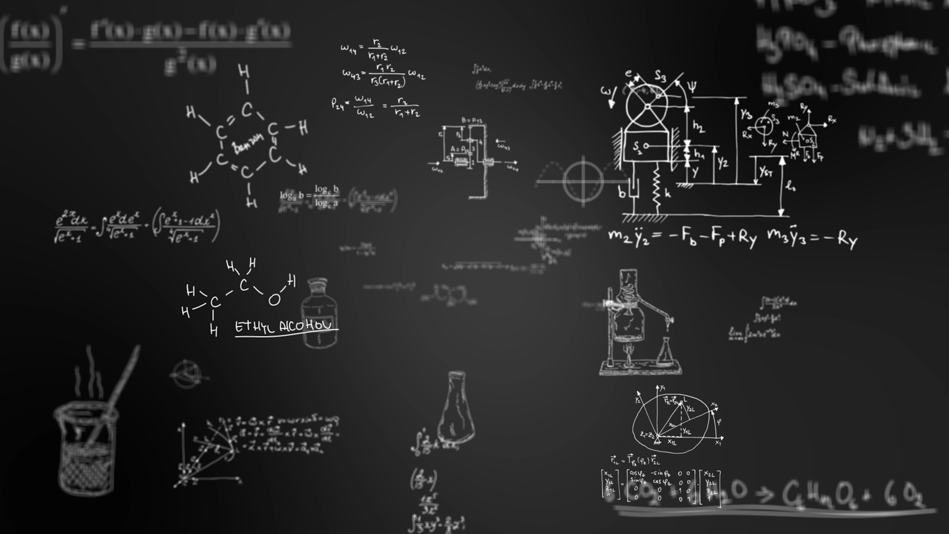 化学实验分子公式粉笔字穿梭背景视频视频的预览图