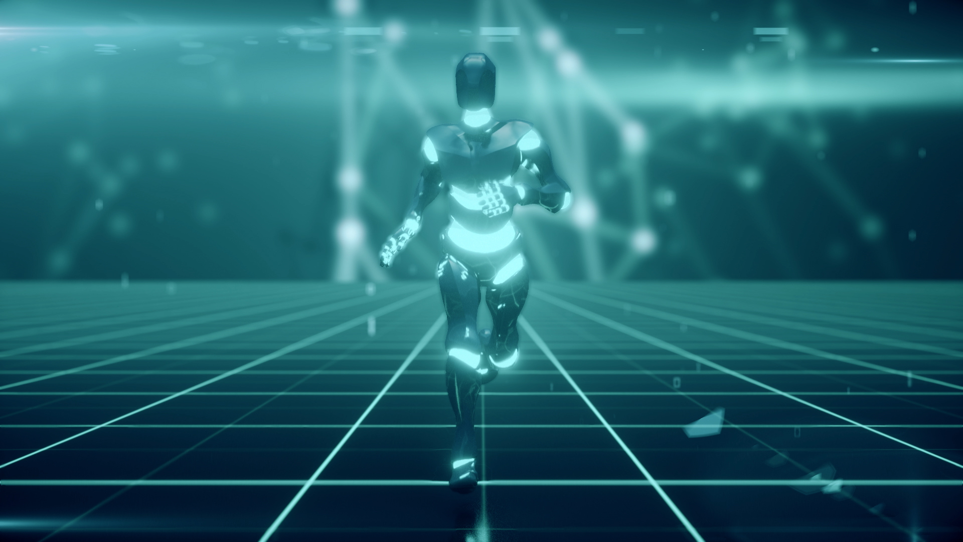 科技感三维人物机器人奔跑无限循环背景视频的预览图