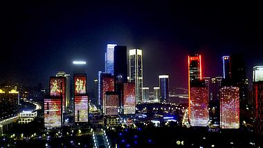 4K航拍夜景江北城国庆红旗灯光视频素材视频的预览图