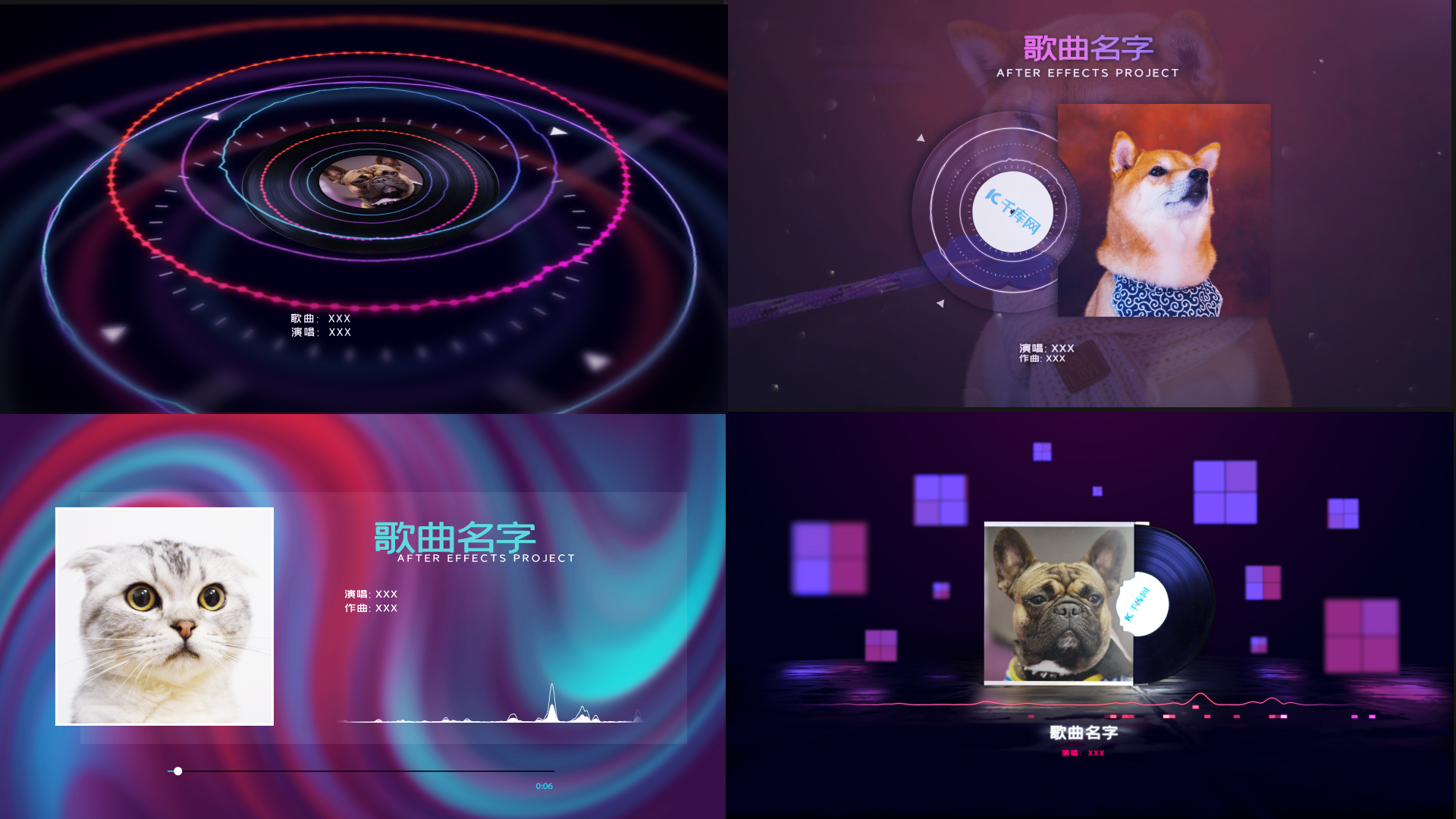 炫酷音频律动音乐播放器歌曲展示界面音频可视化ae模板视频的预览图