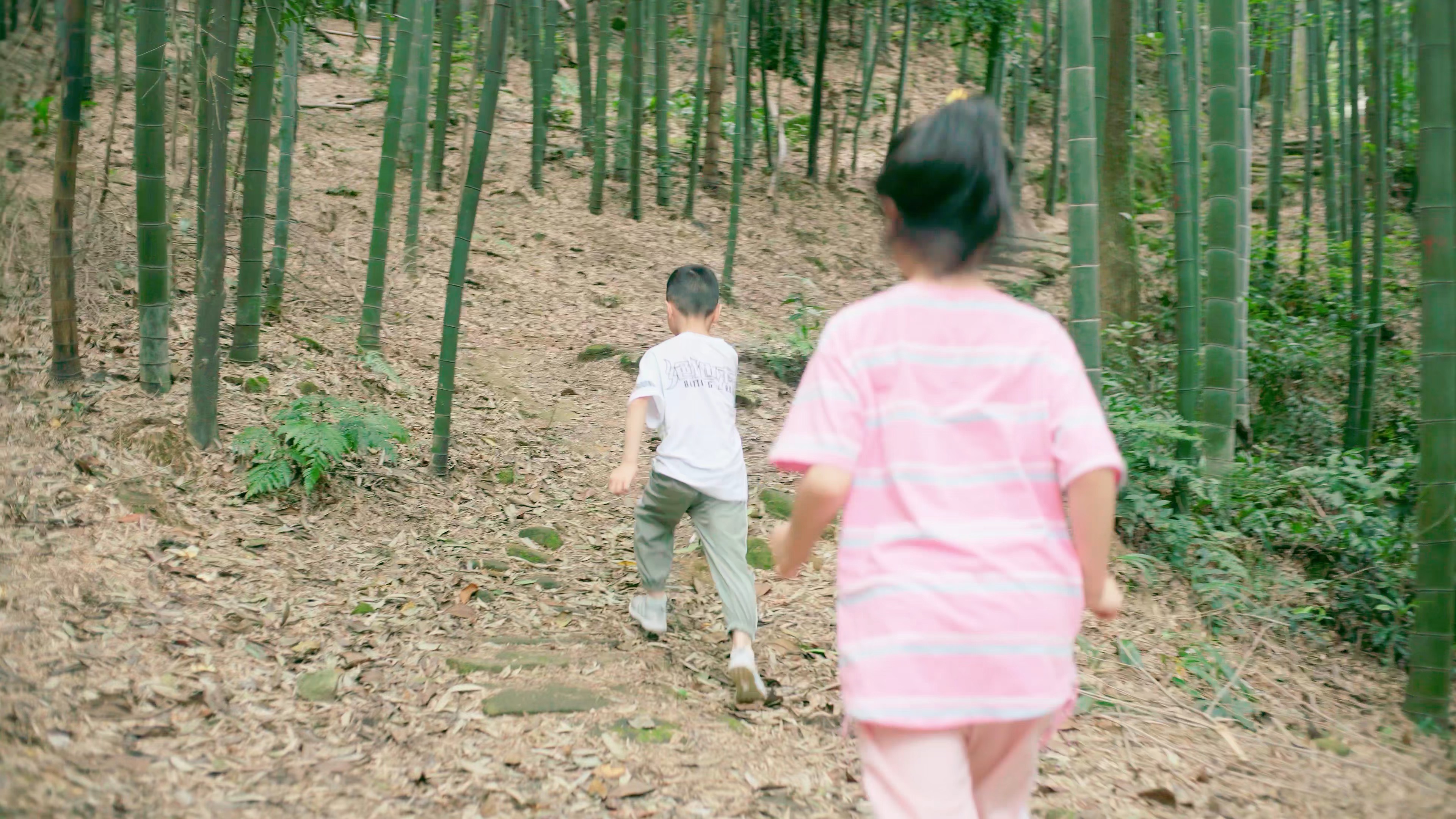 4K实拍小朋友在森林里面奔跑视频的预览图