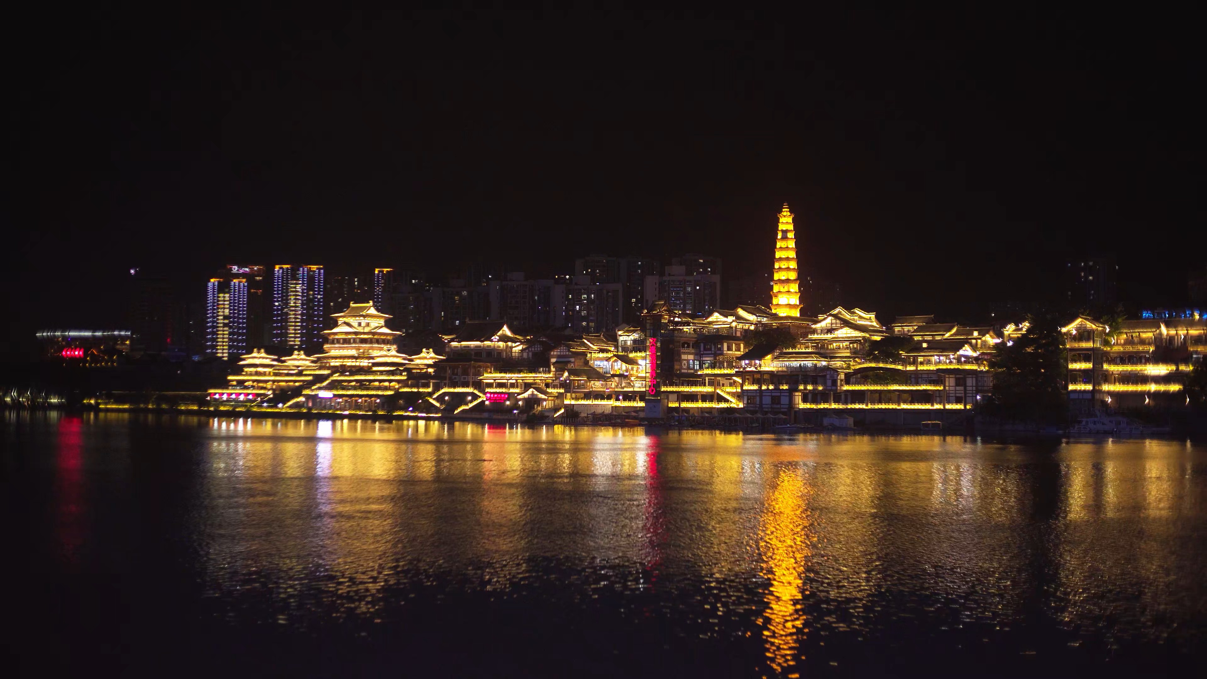 4k实拍夜景合川文峰街灯光视频素材视频的预览图