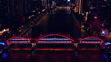 4K广州珠江上的解放大桥城市夜景建筑视频的预览图