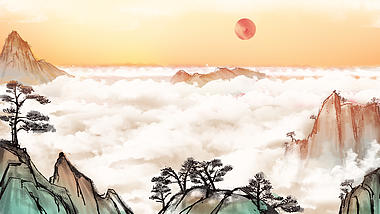 原创中国风古风水墨山河云朵插画背景视频视频的预览图