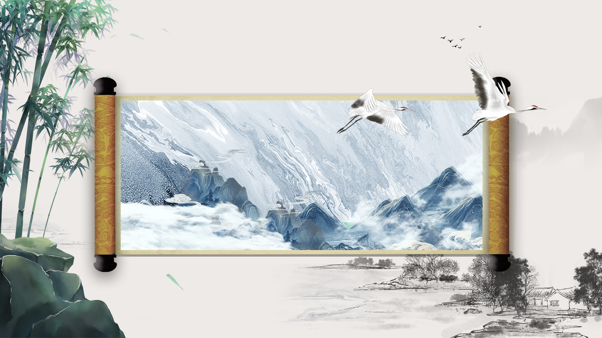 原创中国风水墨卷轴展开视频模板视频的预览图