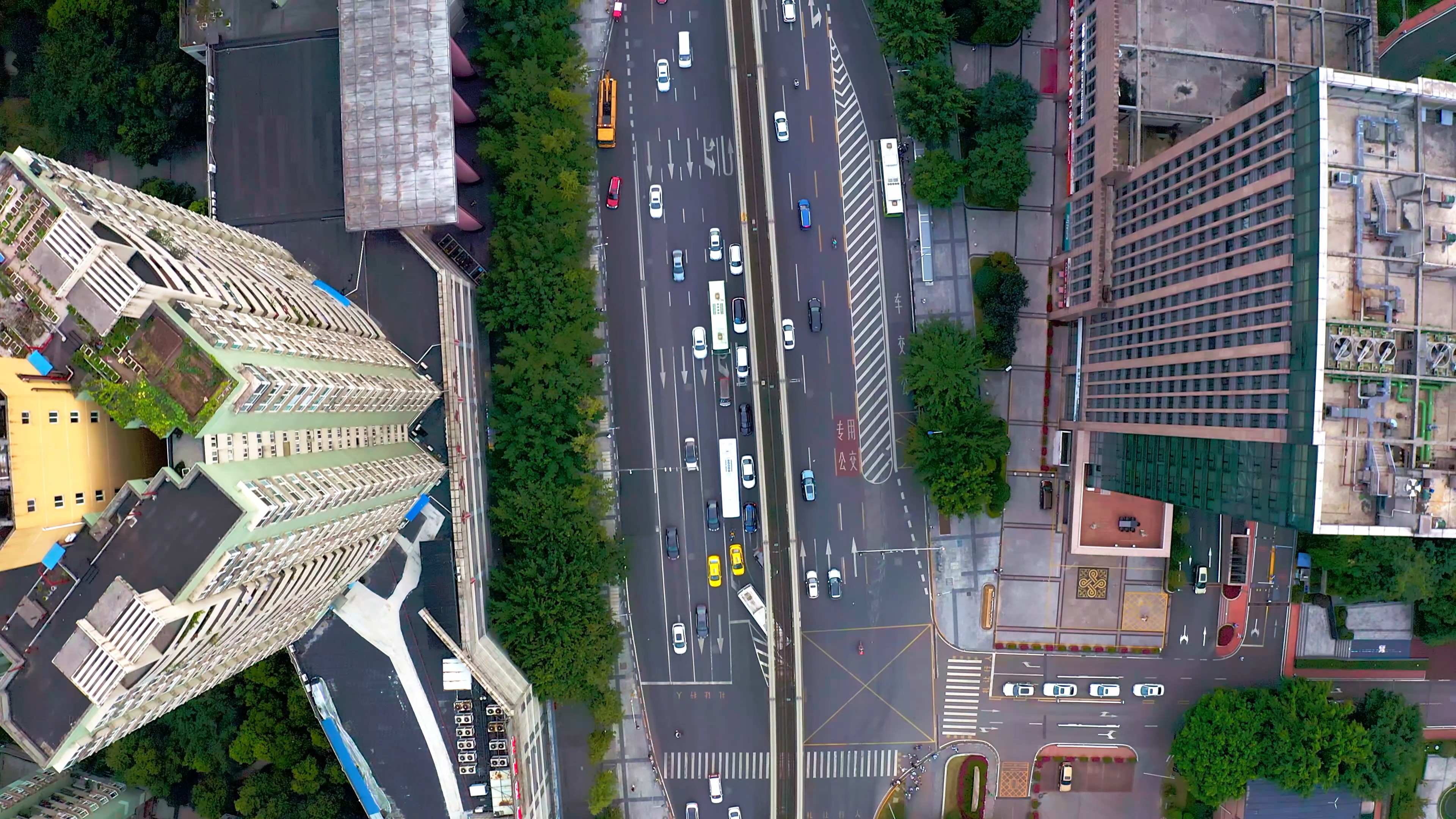 4K垂直航拍城市建筑中间的马路视频素材视频的预览图