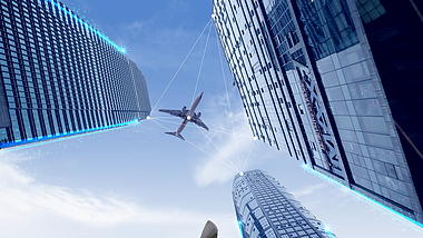 4K合成建筑科技飞机飞过视频素材视频的预览图