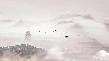 水墨中国风长城云雾背景视频ae模板视频的预览图