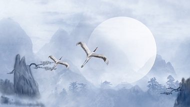 中国风仙侠仙鹤水墨画背景视频AE模板视频的预览图