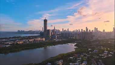 4k深圳城市滨海风景城市建筑傍晚剪影视频的预览图
