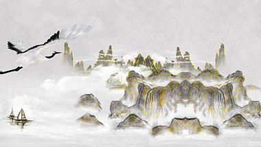 原创中国风鎏金水墨国潮群山云雾水墨画背景视频视频的预览图