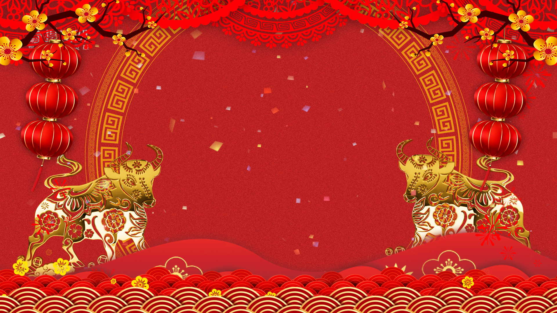 红色喜庆牛年春节新春背景视频ae模板视频的预览图
