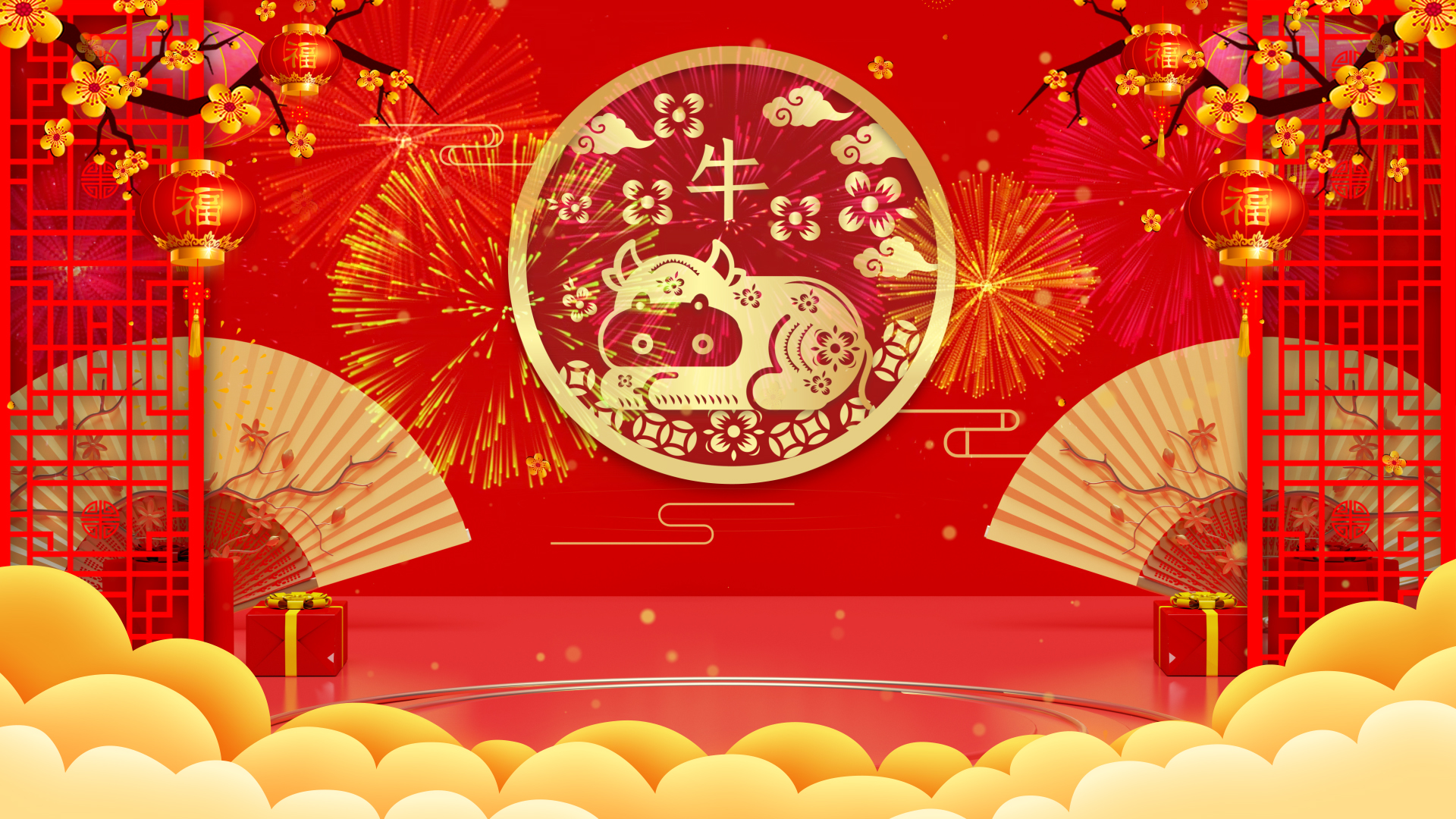 红色新年春节中国风背景视频ae模板视频的预览图