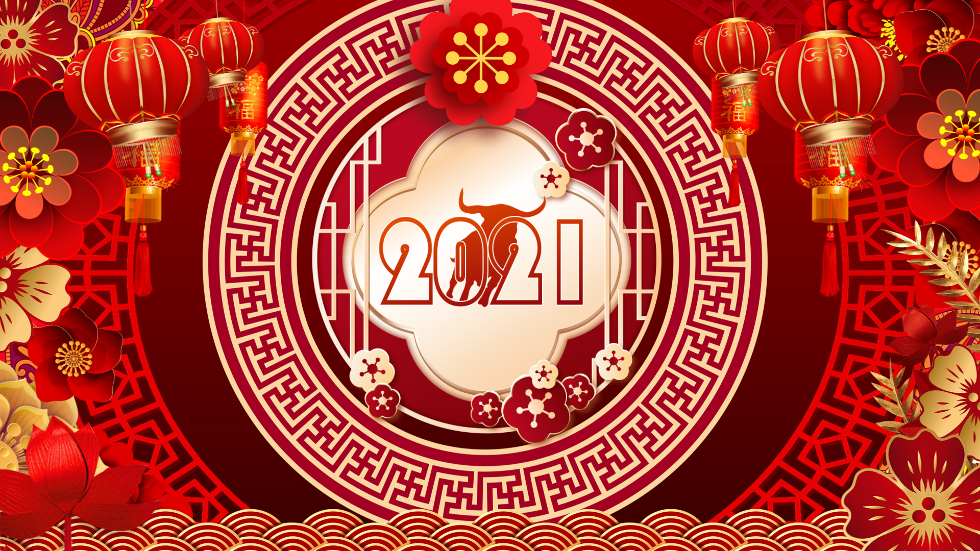 喜庆中国风2021牛年背景视频ae模板视频的预览图