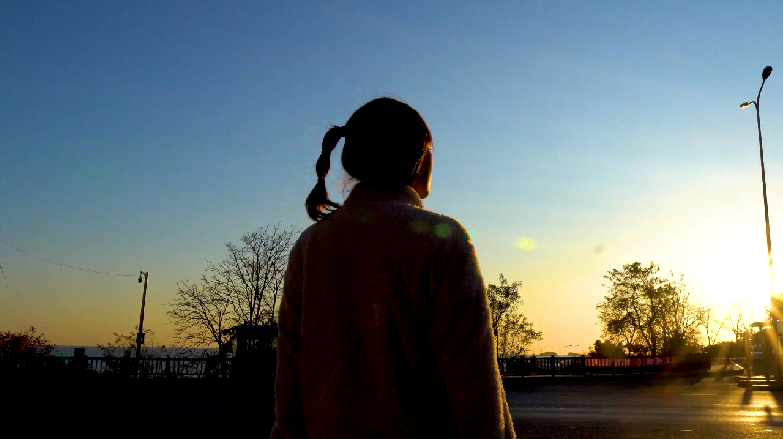 4k秋天黄昏女孩在夕阳下剪影浪漫行走商业素材视频的预览图