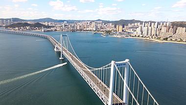 4K航拍星海湾大桥全景大连城市地标建筑视频的预览图