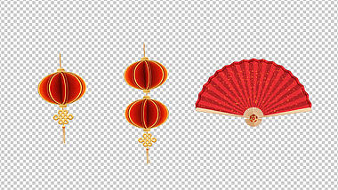 中国风红灯笼飘动折扇打开动画素材视频的预览图