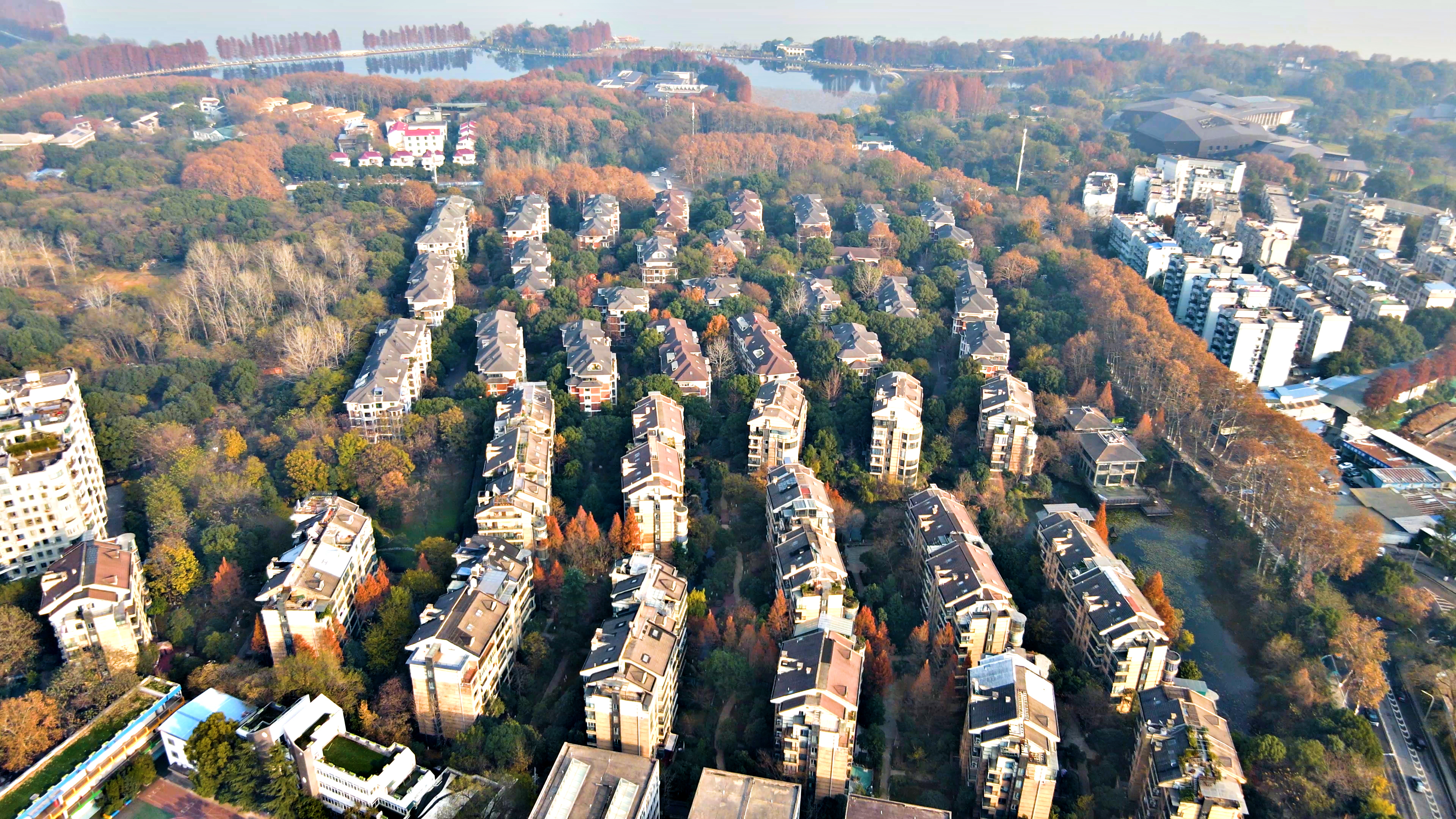 4K大气武汉城市别墅建筑群航拍视频视频的预览图