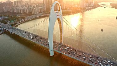 4k航拍夕阳下广州猎德大桥车流视频的预览图