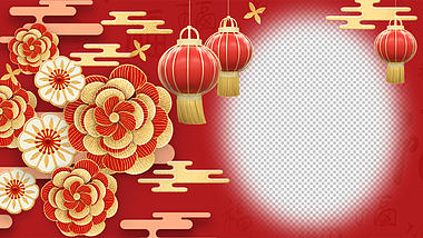 喜庆金花华丽新年拜年视频框透明通道视频的预览图