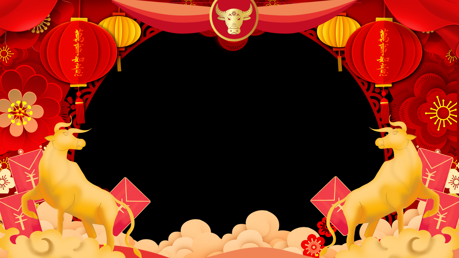 喜庆牛年春节拜年祝福边框视频ae模板视频的预览图