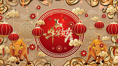 2021牛年祝福春节片头视频ae模板拜年边框视频的预览图