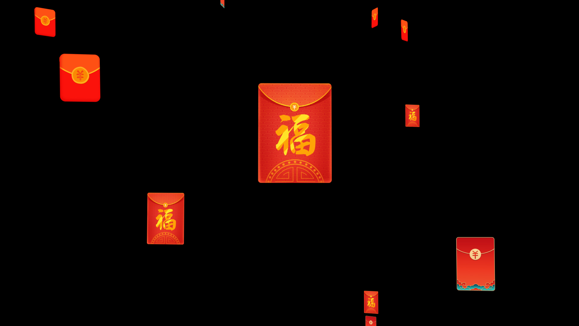 喜庆中国风红包雨元素视频ae模板视频的预览图