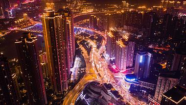 4k航拍震撼重庆城市车流交通夜景移动延时视频的预览图