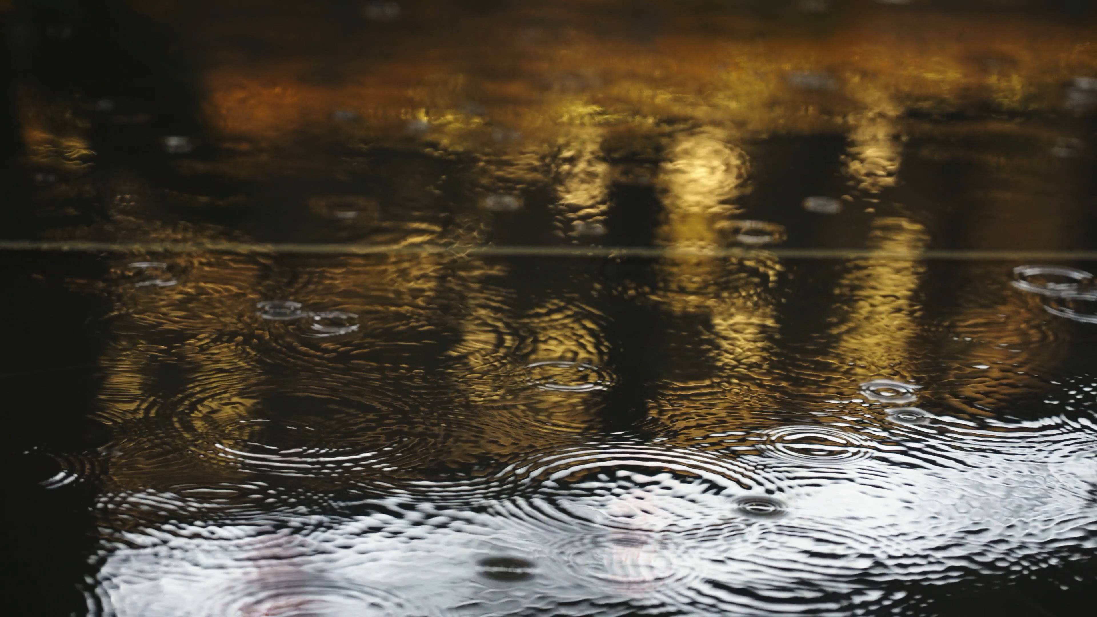 4k升格唯美下雨天雨滴水面波纹视频的预览图