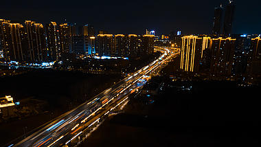 4K大气航拍延时杭州钱江世纪城车流夜景视频的预览图