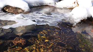 4K冰雪融化水流涌动春暖河开空镜头视频的预览图