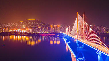 4K航拍赛博朋克风长江大桥夜景城市车流视频的预览图