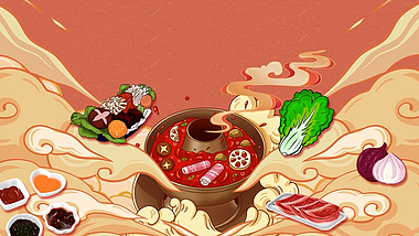 卡通手绘美食ae视频模板国潮风背景视频的预览图