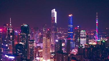 4k航拍赛博朋克风广州珠江新城CBD夜景城市风光视频的预览图