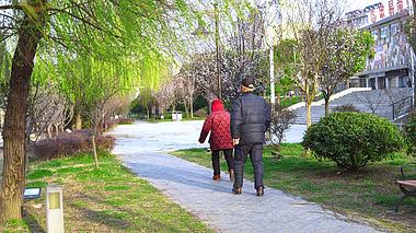 4k实拍春天两位老人在公园散步视频素材视频的预览图