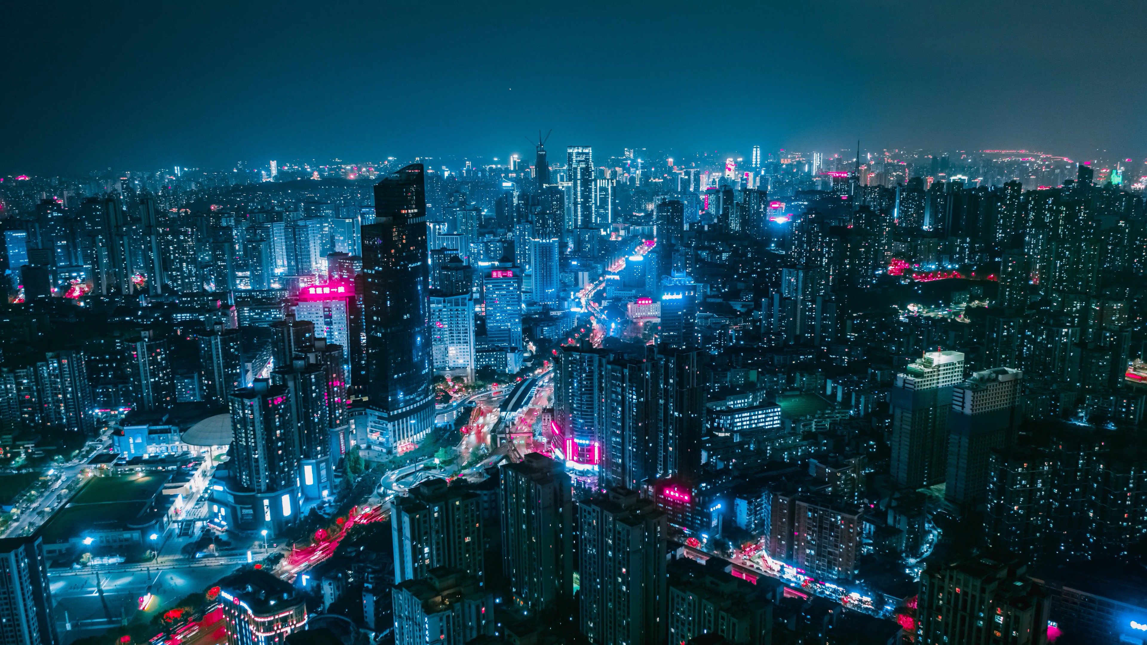 4k航拍赛博朋克科幻重庆城市夜景灯光延时视频的预览图
