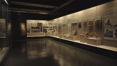 4k广州历史博物馆文化产物展览展柜展出视频视频的预览图